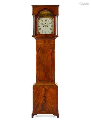 A Mahogany Tall Case Clock 18th Century the hood with a