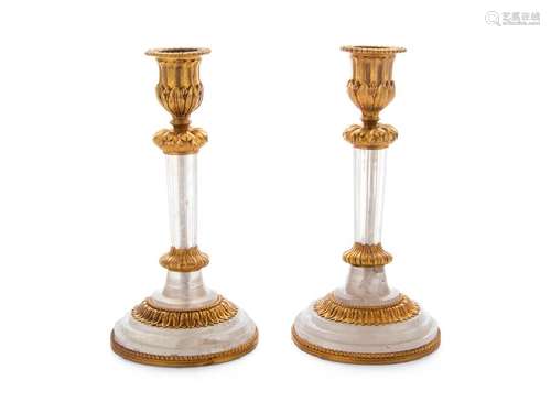 *A Pair of French Gilt Bronze and Rock Crystal