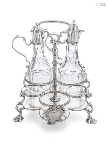 A George II Silver and Cut Glass Cruet Set Samuel Wood,