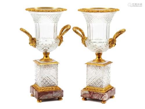 A Pair of Continental Gilt Bronze Mounted Cut Glass