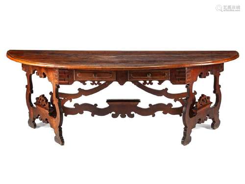 A Renaissance Style Walnut Console Table Incorporating