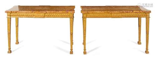 A Pair of George III Style Giltwood and Brocatelle