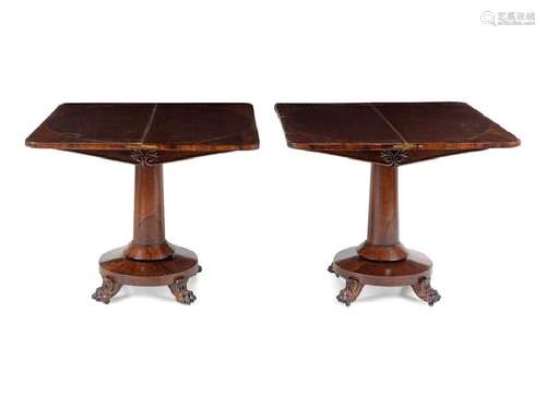 A Pair of Regency Rosewood Flip-Top Tables each having