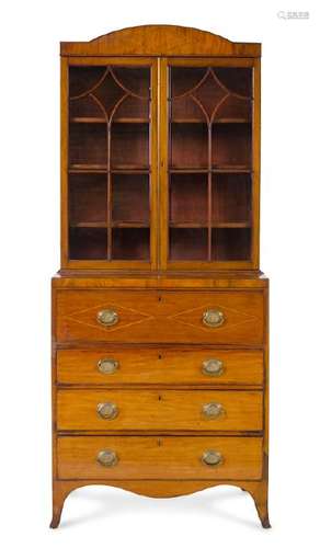 *A George III Style Satinwood Secretary Bookcase 19th