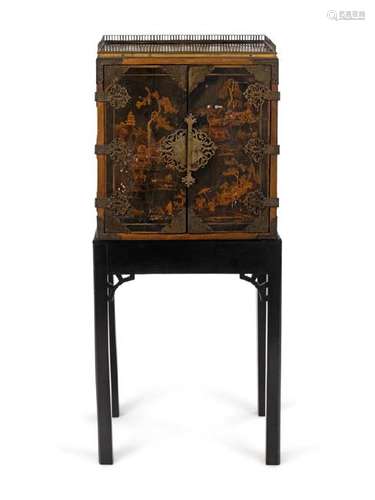 A Chinese Export Lacquered Cabinet on Stand 18th