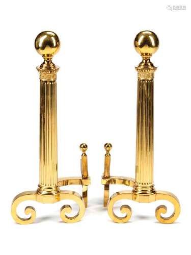 A Pair of Neoclassical Gilt Bronze Andirons 19th