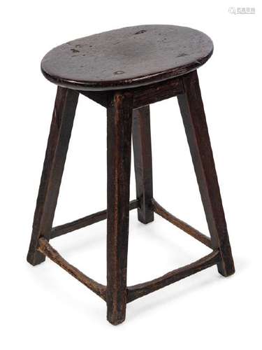 *A Primitive Oak Stool Height 17 3/4 x width 13 1/8 x