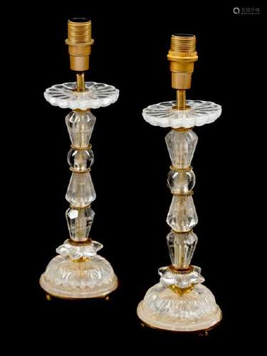 A Pair of Rock Crystal Candlesticks each mounted as