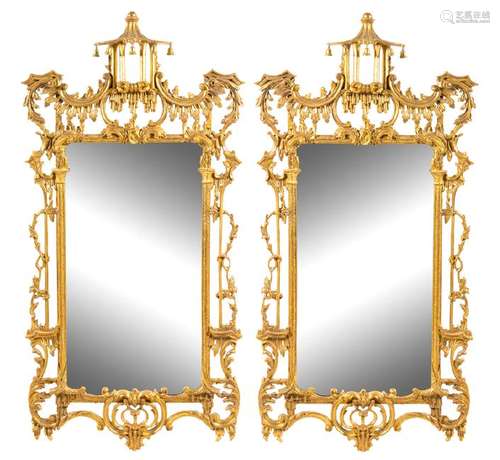 *A Pair of Chinese Chippendale Style Giltwood Mirrors