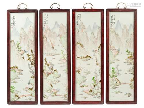 A Set of Four Chinese Porcelain Plaques Height 31 x