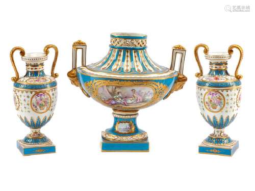 A Sèvres Style Porcelain Three-Piece Garniture  19th