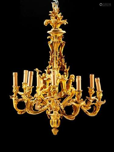 A Louis XV Style Gilt Bronze Nine-Light Chandelier