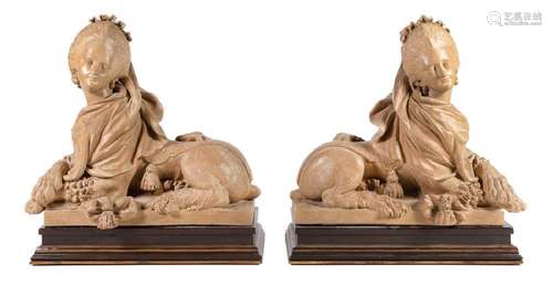 A Pair of French Terra Cotta Models of Sphinxes 20th