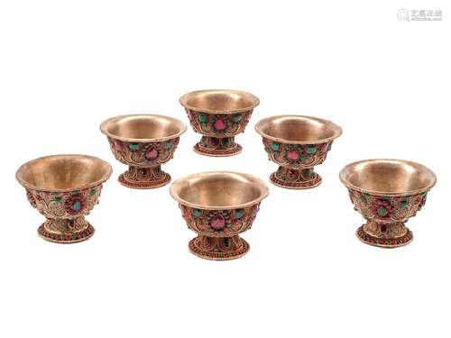 A Set of Six Silvered Filigree Bowls  each with