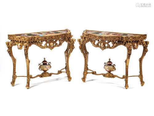 A Pair of Louis XV Style Porcelain Mounted Gilt Bronze