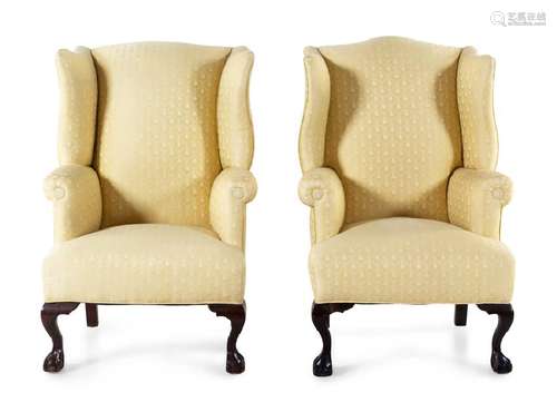 A Pair of George II Style Mahogany Wingback Chairs 19th