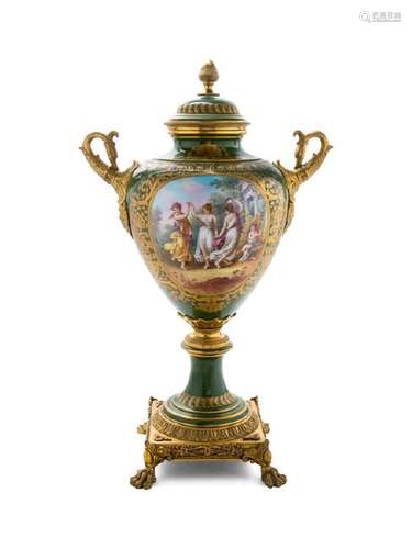 A Gilt Bronze Mounted Sèvres Style Porcelain Urn 19th