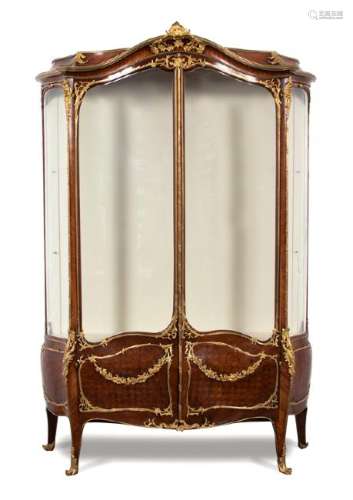 A Louis XV Style Gilt Bronze Mounted Parquetry Vitrine