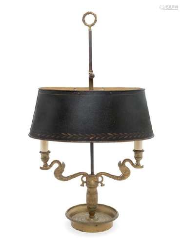 An Empire Style Brass and Painted Tôle Two-Light