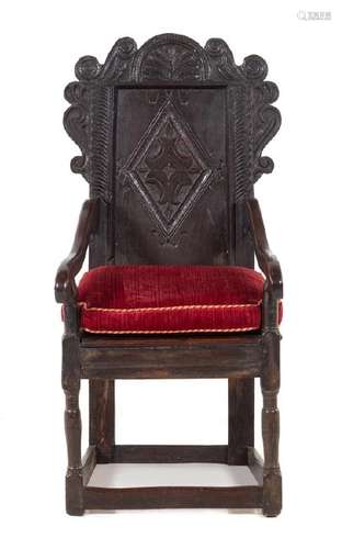 *An Oak Yorkshire Chair 17th Century having a carved