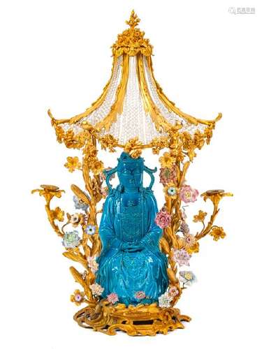 A Louis XV Style Porcelain and Gilt Bronze Pagoda