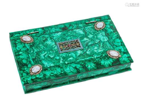 A Russian Hardstone Mounted Malachite Box  Height 2 x