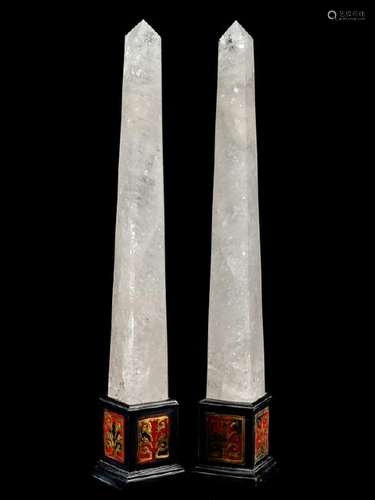 A Pair of Rock Crystal Obelisks with Boulle Marquetry