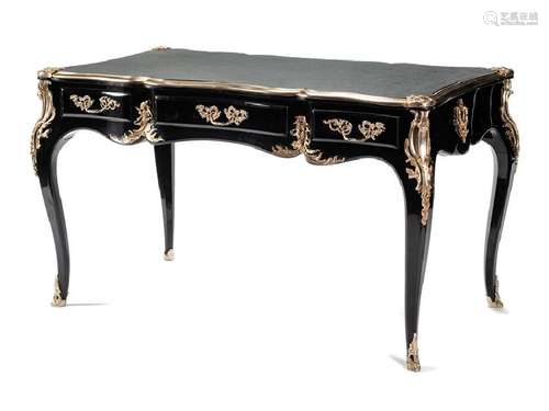 A Louis XV Style Silvered Bronze Mounted Ebonized