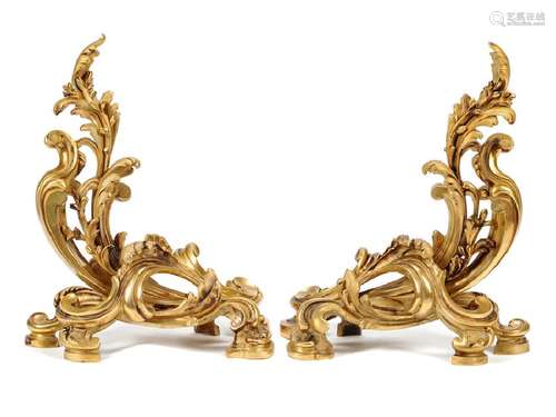 A Pair of Louis XV Style Gilt Bronze Chenets