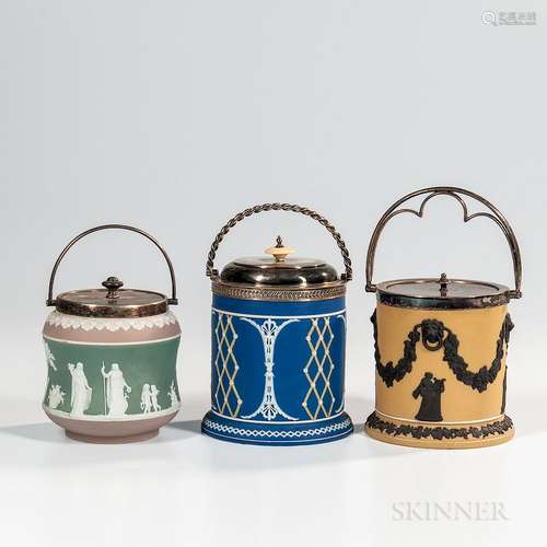 Three Wedgwood Jasper Dip Biscuit Jars