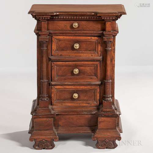 Diminutive Italian Four-drawer Walnut Cabinet