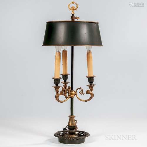 Louis XVI-style Gilt and Patinated Bronze Bouillotte Lamp