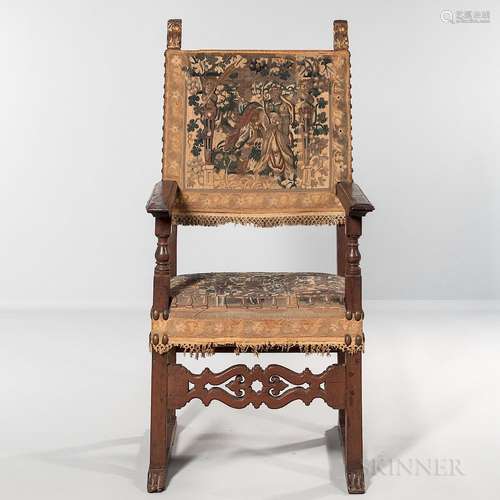 Italian Baroque-style Tapestry-upholstered Open Armchair