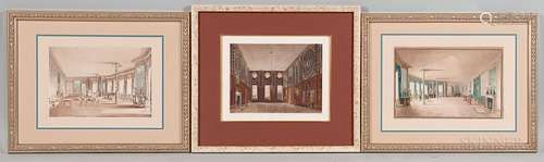 British School, 19th Century, Three Framed Etchings of Historic Interiors:, James Stephanoff (British, 1784-1874), Guard Chambers, Hamp