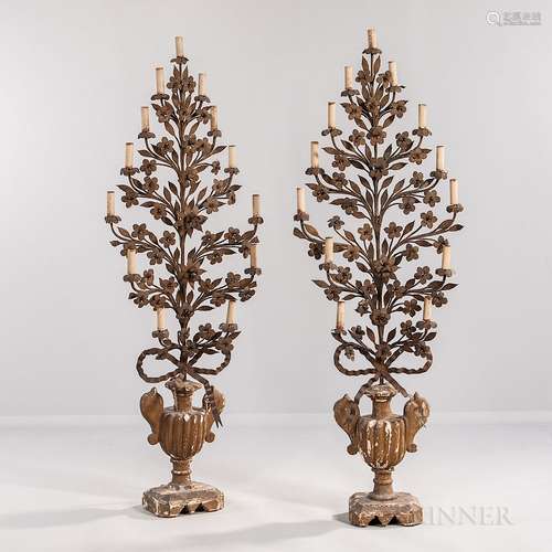 Pair of Wrought Iron Floor-standing Candelabra