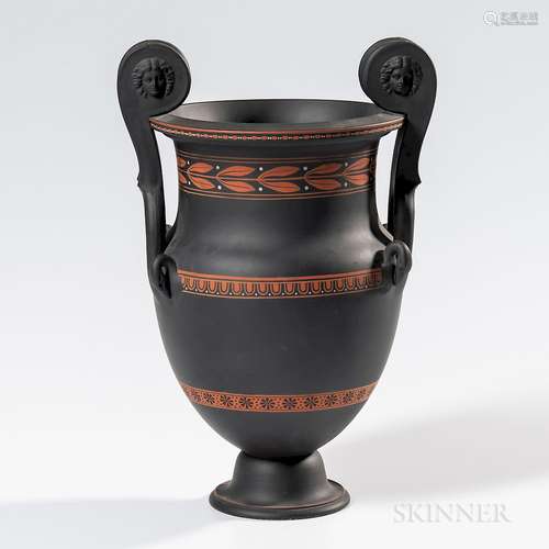 Wedgwood Encaustic Decorated Black Basalt Volute Krater Urn