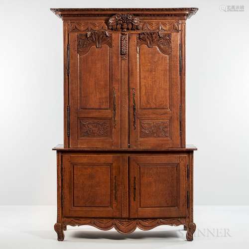 French Provincial Oak Buffet a Deux Corps