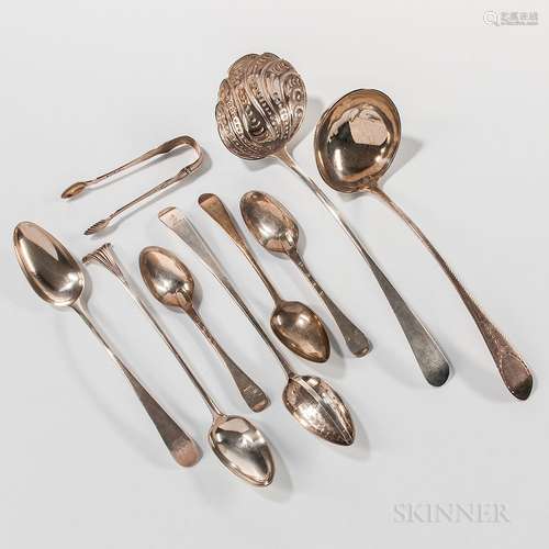 Nine Pieces of Georgian Scottish Sterling Silver Flatware