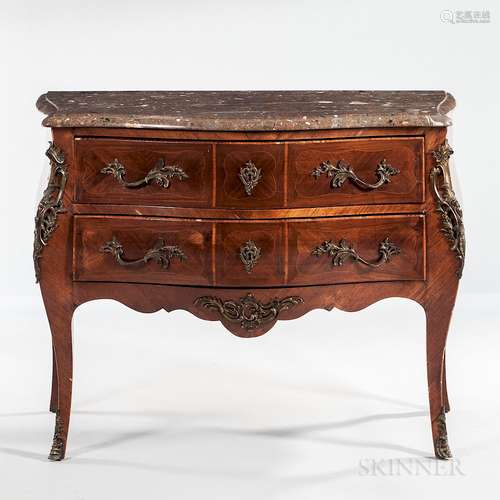 Louis XV-style Kingwood- and Mahogany-veneered Marble-top Commode