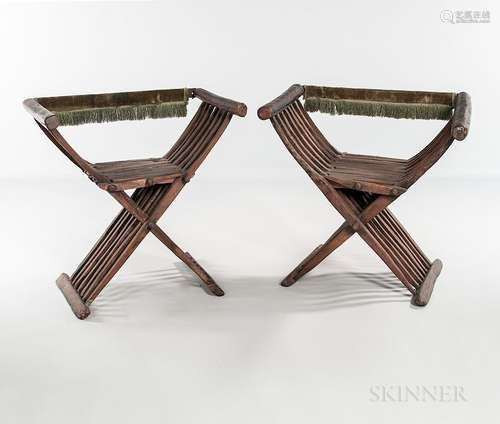 Pair of Walnut Savonarola Chairs