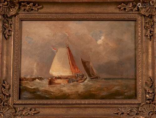 Dutch or Belgian School, 19th Century  Coastal View with Sailing Vessels Facing a Storm