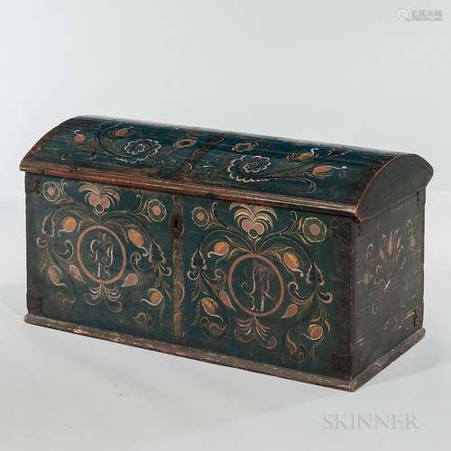 Polychrome Painted Dome-top Dower Chest