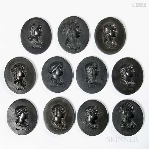 Eleven Wedgwood Black Basalt Portrait Medallions