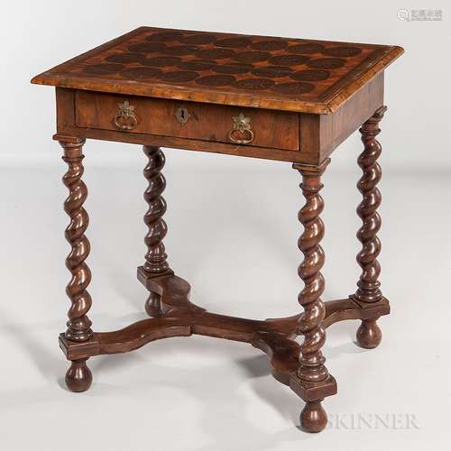 William and Mary Oyster- and Walnut-veneered Side Table