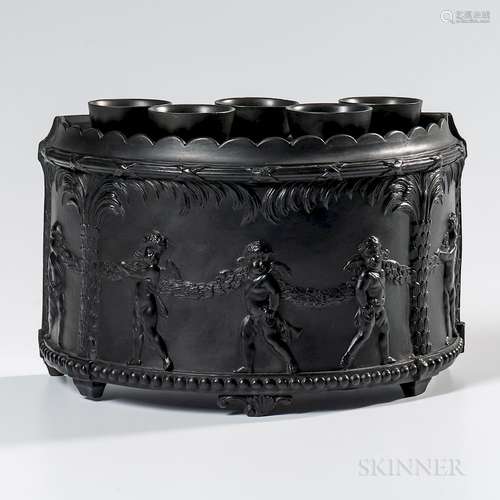 Wedgwood Black Basalt D-shaped Crocus Pot and Cover