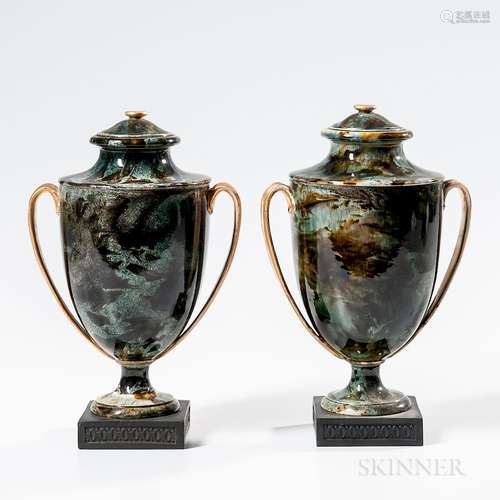 Pair of Wedgwood & Bentley Marbleized Vases and Covers