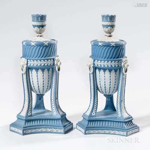 Pair of Wedgwood Solid Blue Jasper Cassolettes