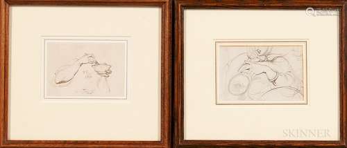 George Chinnery (British, 1774-1852)  Two Framed Sketches: Study of a Man's Hands Holding a Bowl and Chopsticks