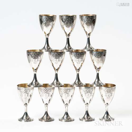 Twelve Georgian-style Silver Goblets