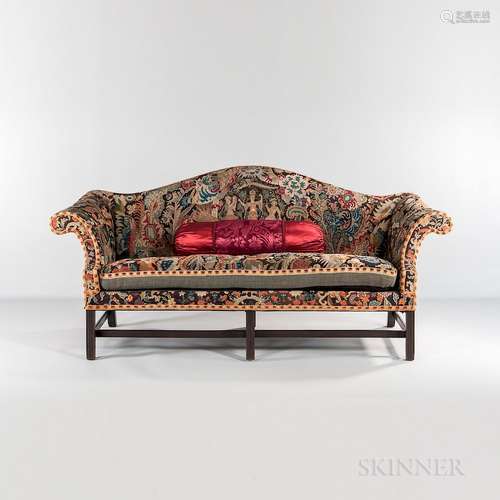 Camel-back Sofa with Needlepoint Upholstery